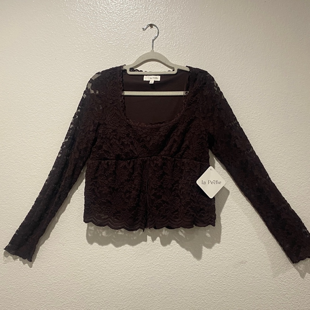 LA PECHE Women's Lace Top - Brown. Size L